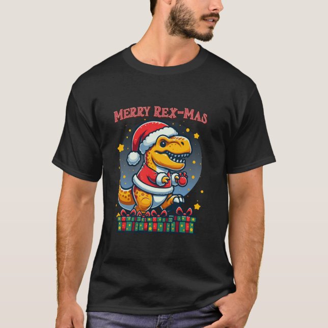 Christmas Santa T Rex Dinosaur Merry Rex Mas Funny T-Shirt (Front)
