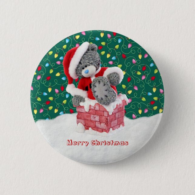 Christmas Santa Teddy Bear Button (Front)