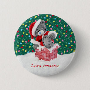 Christmas Santa Teddy Bear Button