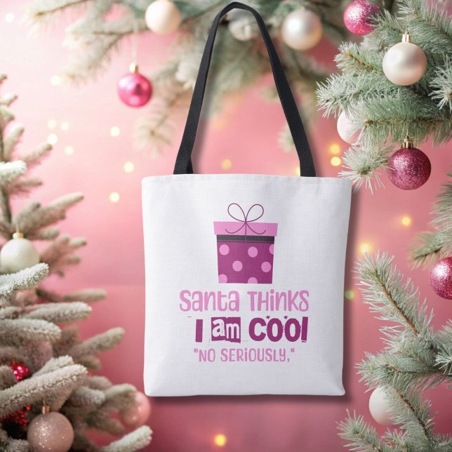 Christmas Santa Thinks ... Pink and Burgundy  Tote (Creator Uploaded)