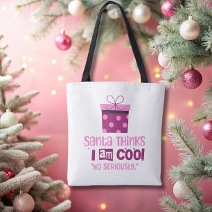 Christmas Santa Thinks ... Pink and Burgundy Tote Bag