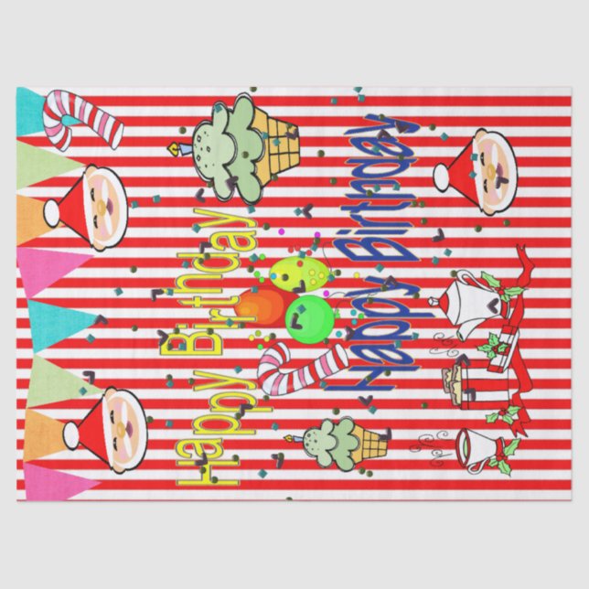 Christmas Santa Tissue Paper Happy Birthday  (Front)