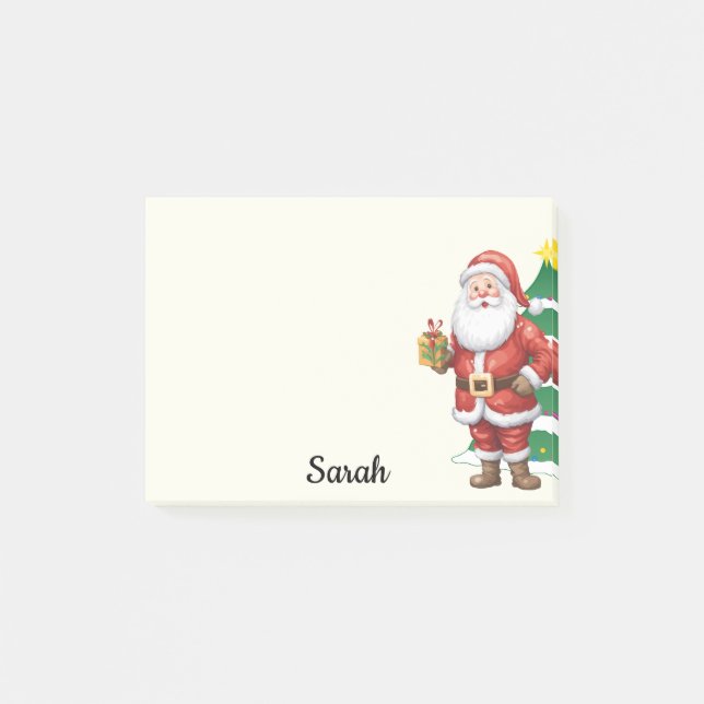 Christmas Santa Tree Add Name Cute Seasonal Post-it Notes (Front)