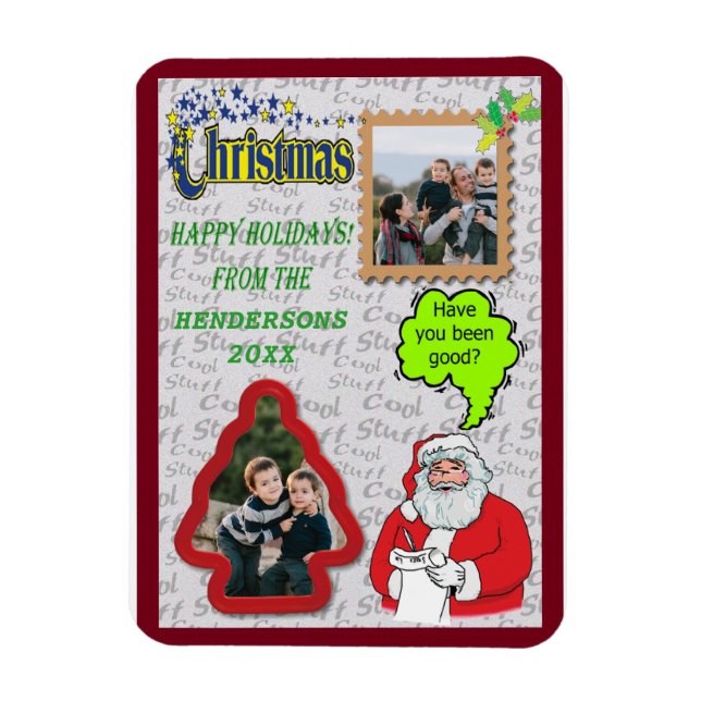 Christmas Santa & Tree Add Two Photos Holiday Magnet (Vertical)
