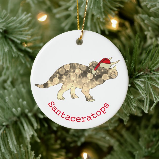 Christmas Santa Triceratops Cute Dinosaur Ceramic Tree Decoration (Tree)