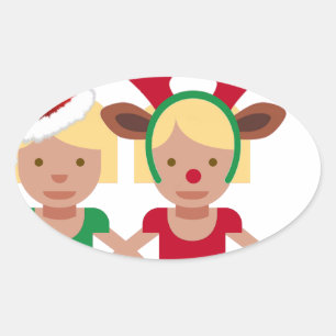 christmas santa twins emoji oval sticker
