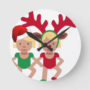 christmas santa twins emoji round clock