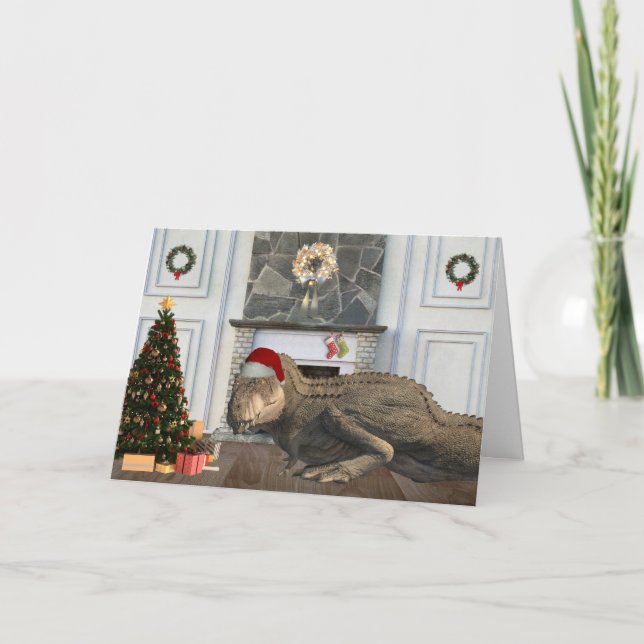 Christmas Santa Tyrannosaurus Dinosaur Scene  Card (Front)