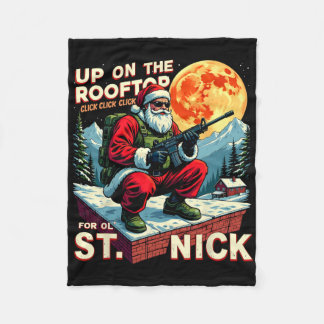 Christmas Santa Up On The Rooftop Click Click Clic Fleece Blanket