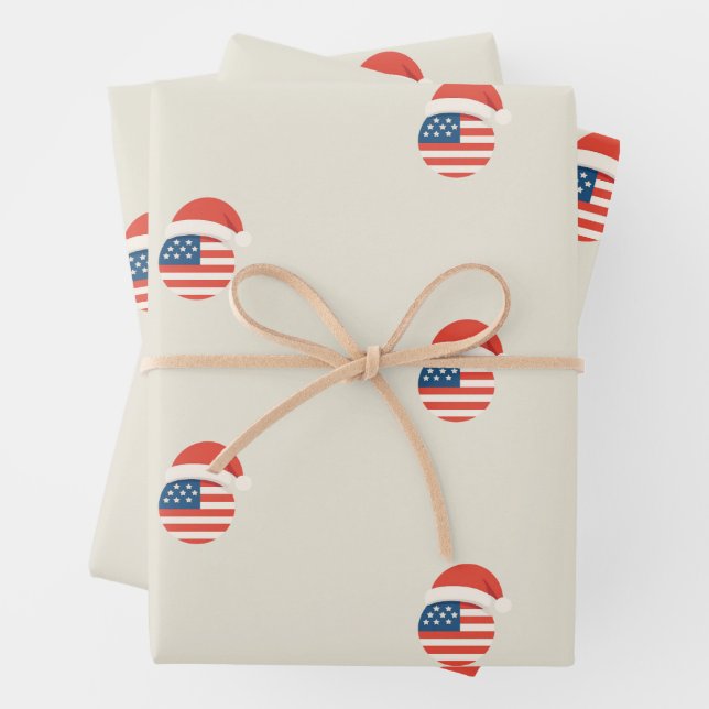 Christmas Santa US Flag Wrapping Paper (In situ)