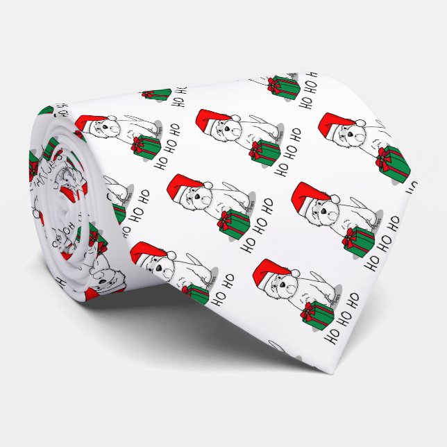 Christmas Santa West Highland White Terrier Westie Tie (Rolled)