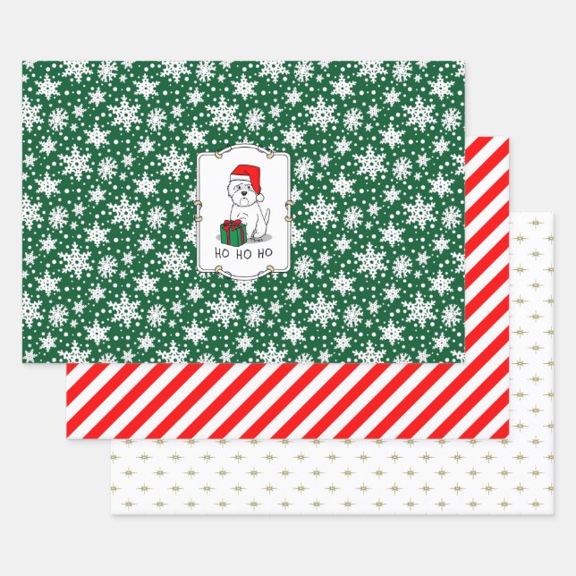 Christmas Santa West Highland White Terrier Westie Wrapping Paper Sheet (Set)