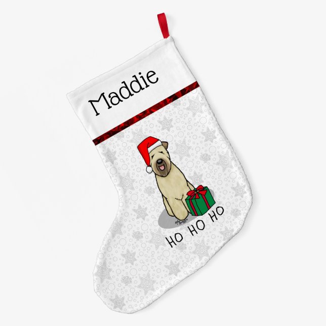 Christmas Santa Wheaten Terrier (wheaten 1b2) Cute Large Christmas Stocking (Back (Hanging))