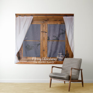 Christmas Santa Window Photo Backdrop Tapestry