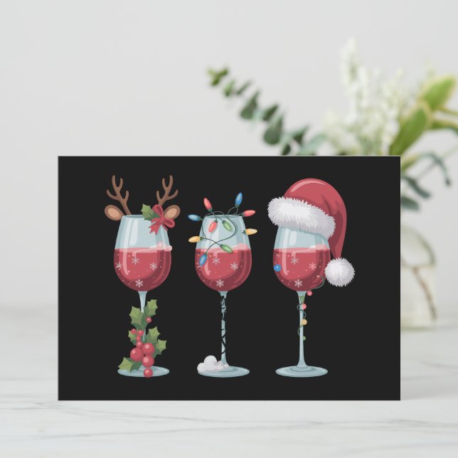 Christmas Santa Wine Glass Holiday Season Drinking Card (Standing Front)