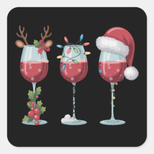Christmas Santa Wine Glass Holiday Season Drinking Square Sticker