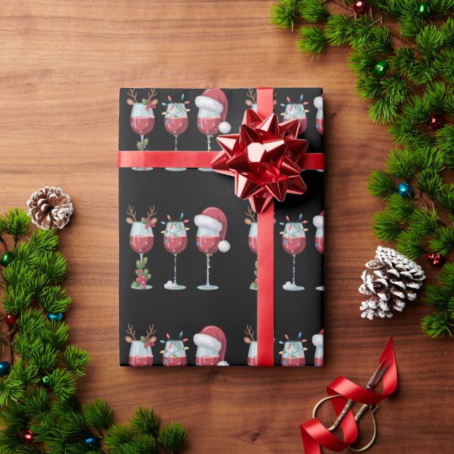 Christmas Santa Wine Glass Holiday Season Drinking Wrapping Paper (Holiday Gift)