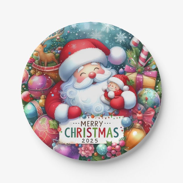 Christmas Santa With Baby  Paper Plate (Front)