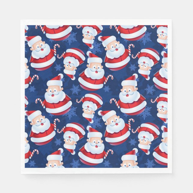 Christmas Santa with Candy Cane and Snowflakes   Napkin (Front)