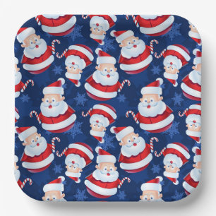 Christmas Santa with Candy Cane and Snowflakes  Pa Paper Plate