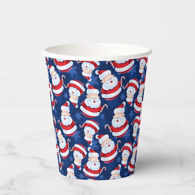 Christmas Santa with Candy Cane and Snowflakes   Paper Cups (Front)