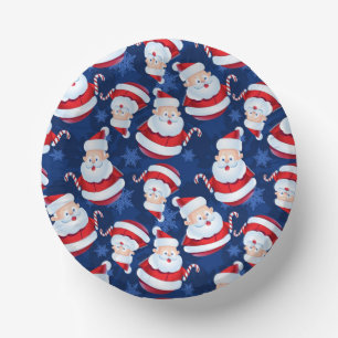 Christmas Santa with Candy Cane and Snowflakes Paper Plate