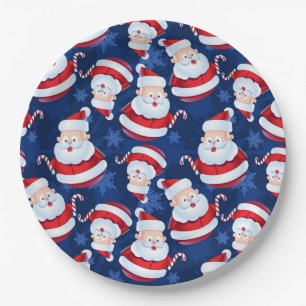 Christmas Santa with Candy Cane and Snowflakes  Paper Plate