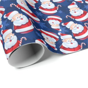 Christmas Santa with Candy Cane and Snowflakes  Wrapping Paper
