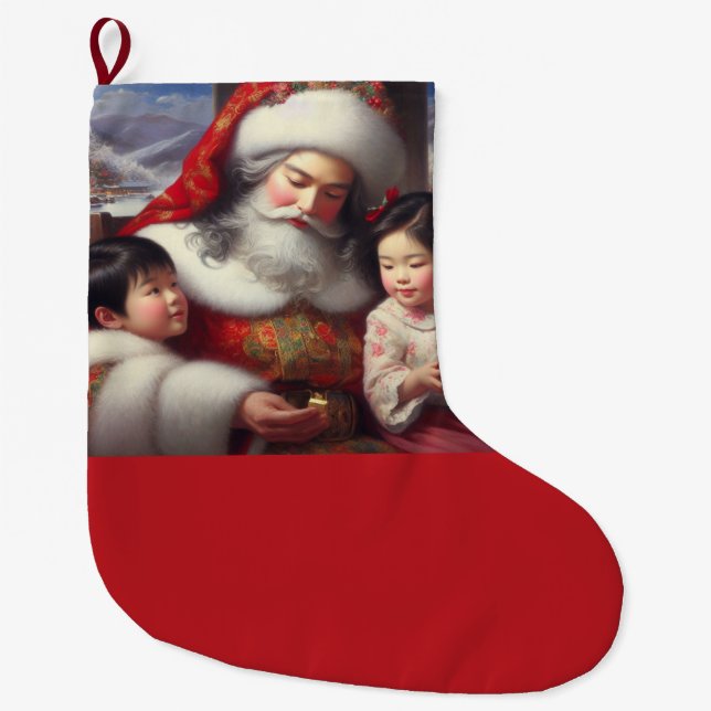 Christmas Santa with Children 5 Large Christmas Stocking (Front)