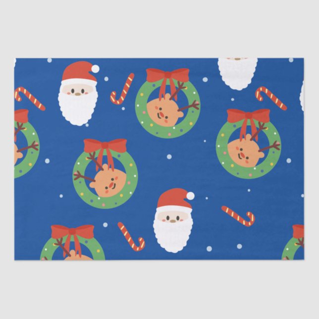 Christmas Santa with Friends and Candy Canes   Tissue Paper (Front)