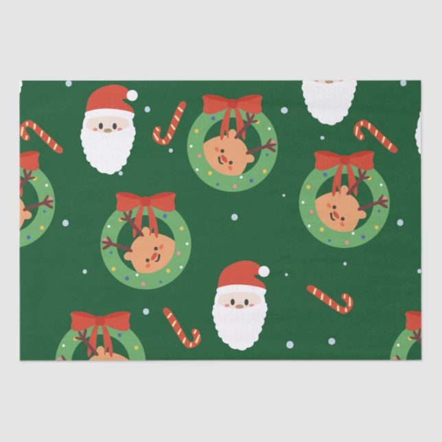 Christmas Santa with Friends and Candy Canes  Tissue Paper (Front)