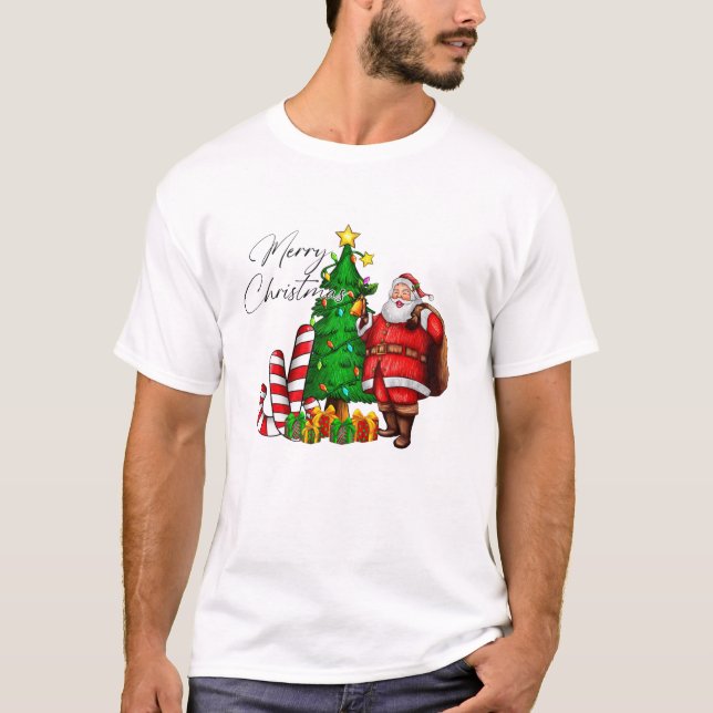 Christmas Santa With Tree T-Shirt (Front)
