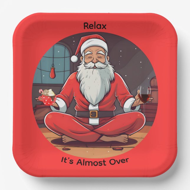 Christmas Santa Yoga Relax  Paper Plate (Front)
