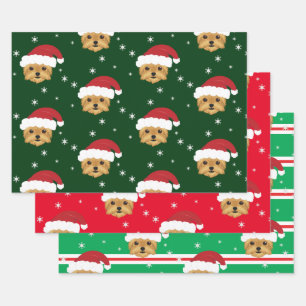 Christmas Santa Yorkshire Terrier Dog Snowflake Wrapping Paper Sheet