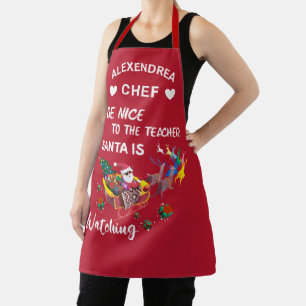 Christmas Santak Watching Teacher Fun Personalise Apron