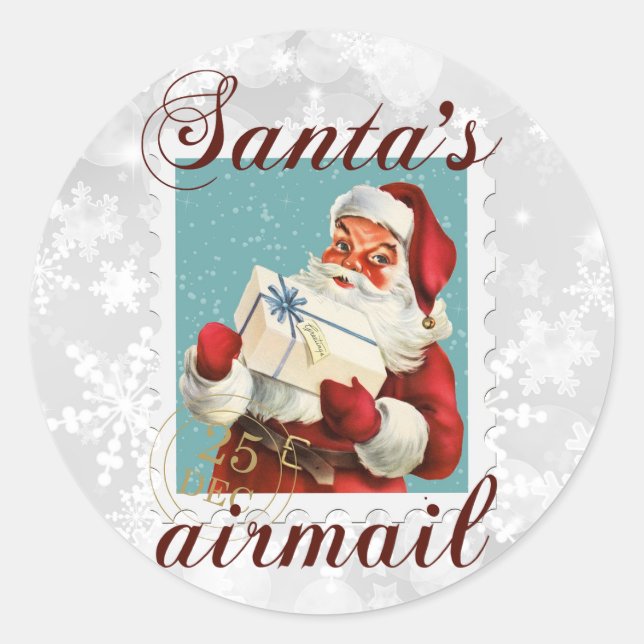 Christmas Santa's Airmail Classic Round Sticker (Front)