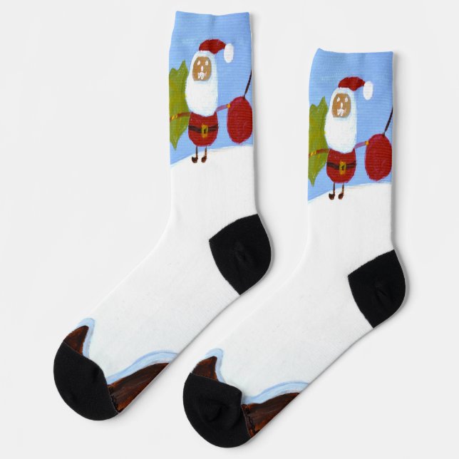 Christmas Santas and Christmas Pudding Socks  (Left)
