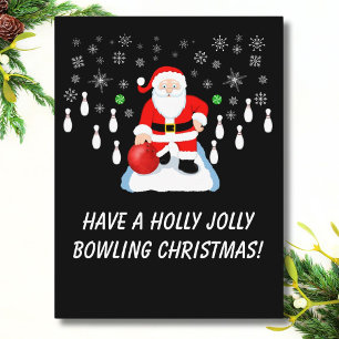 Christmas Santa's Bowling Holly Jolly Fun Postcard