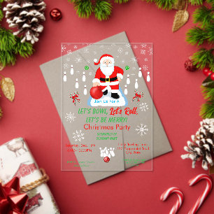 Christmas Santa's Bowling Party Acrylic Invitations
