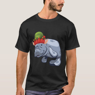 Christmas Santa'S Elf Hat Sea Cow Manatee Gift T-Shirt