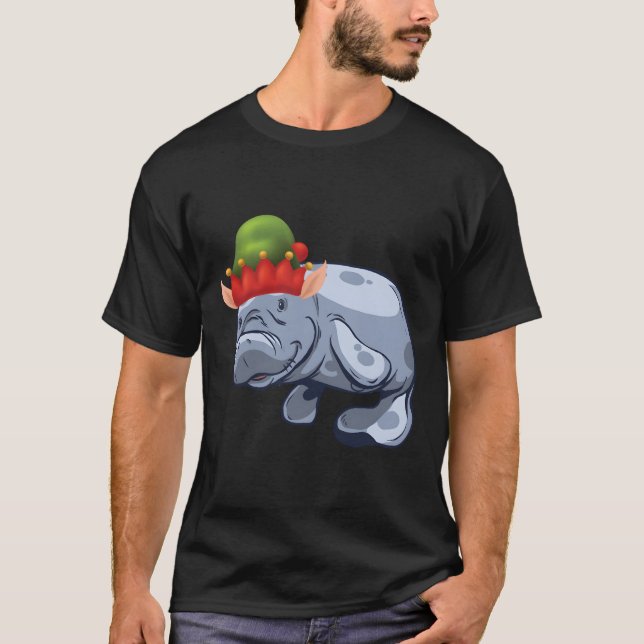 Christmas Santa'S Elf Hat Sea Cow Manatee Gift T-Shirt (Front)