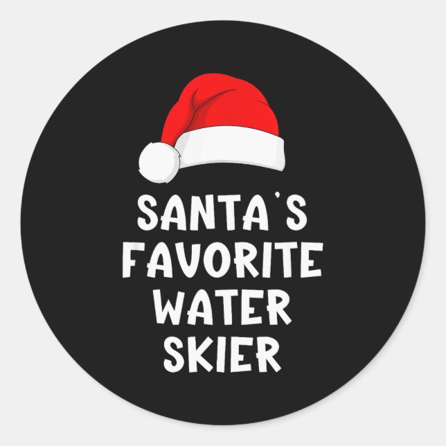 Christmas Santa's Favorite Water Skier Skiing Ski  Classic Round Sticker (Front)