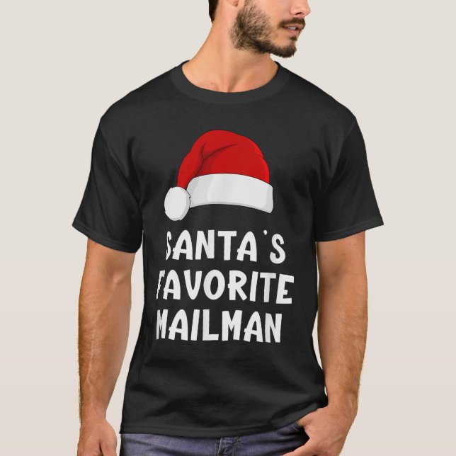 Christmas Santa's Favourite Mailman Funny Xmas Paj T-Shirt (Front)