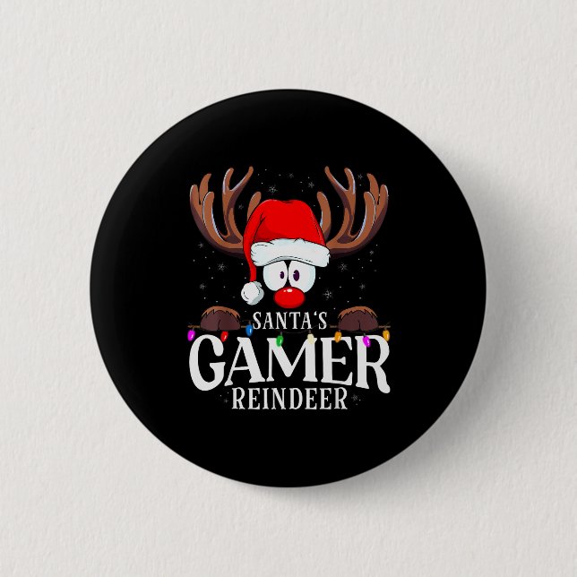 Christmas Santa's Gamer Reindeer Matching X-mas  6 Cm Round Badge (Front)