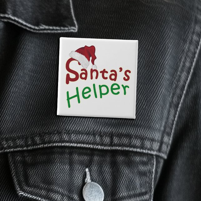 Christmas Santa's Helper Hat Typography Cute 15 Cm Square Badge (Christmas Santa's Helper Hat Typography Cute Pinback Button)