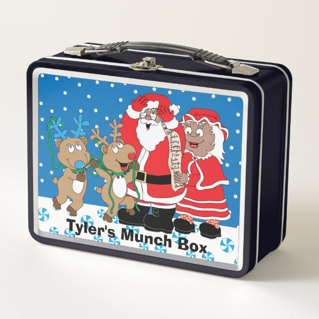 Christmas Santa's List Dark Tones Metal Lunch Box (Front)