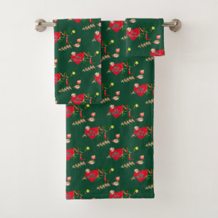 Christmas Santa's Reindeer Green Bath Towel Set