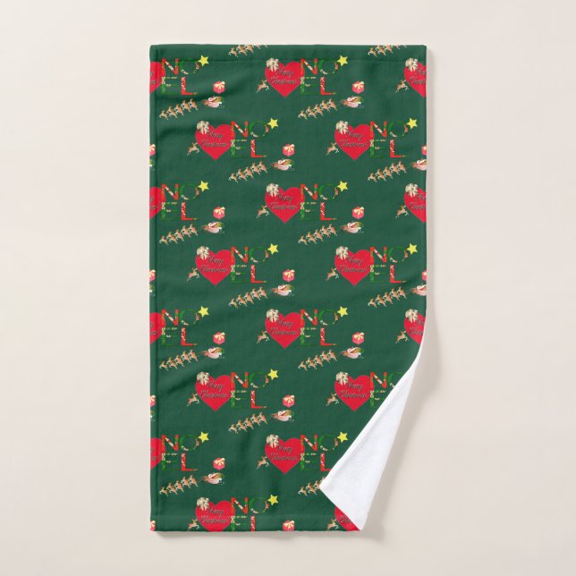Christmas Santa's Reindeer Green Hand Towel (Hand Towel)