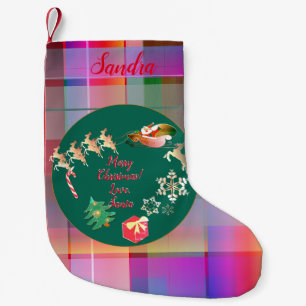 Christmas Santa's Reindeer Plaid    Small Christmas Stocking