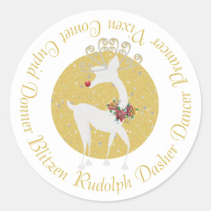 Christmas Santa's Reindeer Rudolph Poinsettia Classic Round Sticker